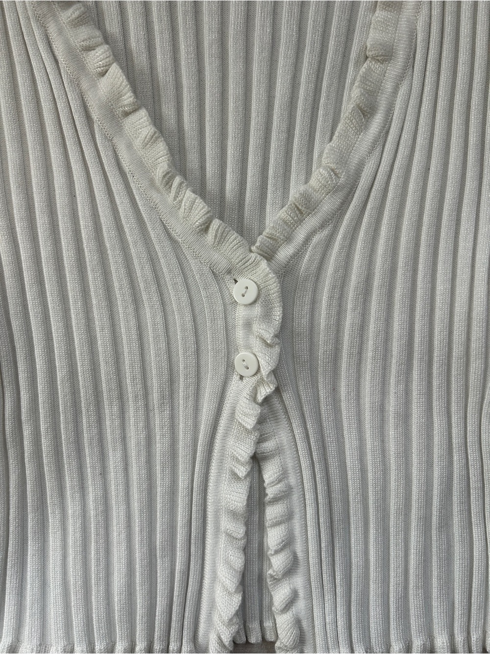 Fashion Nova Cream Ribbed Ruffle-Trim Top - Picture 3 of 4